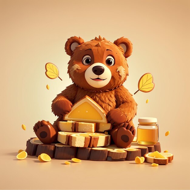 El oso lindo se colocó en el pan con mermelada de miel icona vectorial de dibujos animados ilustración icona de comida para animales aislada