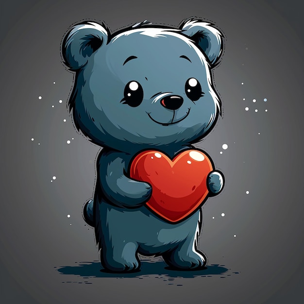 Un oso lindo con un corazón de amor en la caricatura