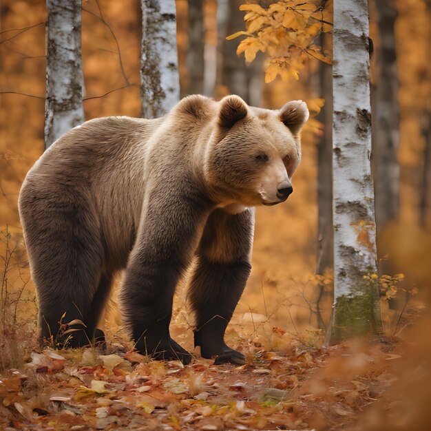 Foto un oso marrón está en el bosque en otoño