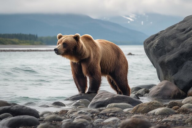 Oso marrón libre de la península de Alaska madre oso o oso marrón costero IA generativa