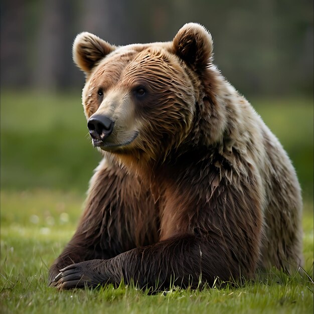 Foto oso marrón sentado en la hierba generado por la ia