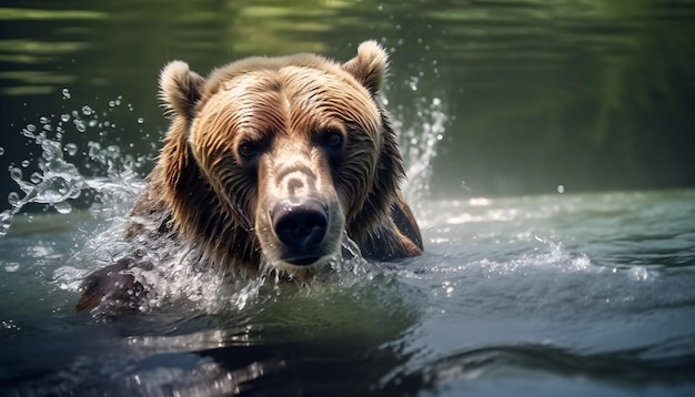 El oso nadando bajo el agua pescando El oso marrón de Kamchatka