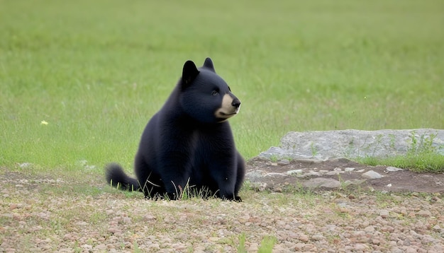 Oso negro sentado en la hierba verde