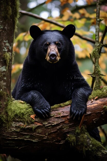 Foto un oso negro sentado en la rama de un árbol