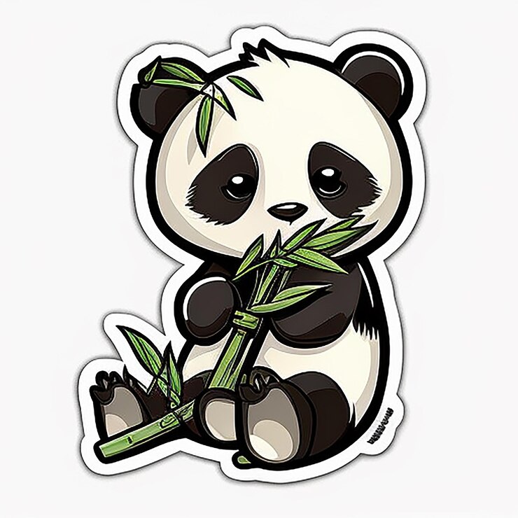 Foto un oso panda con bambú en la boca y una planta verde en el medio