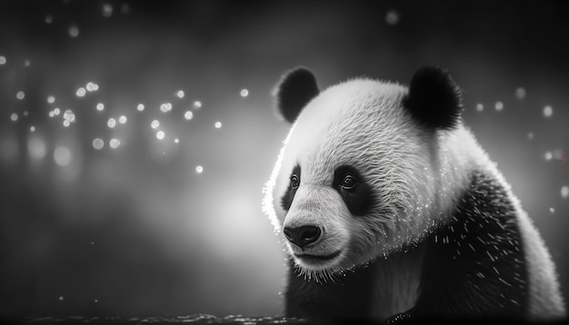 Oso panda blanco y negro en el agua