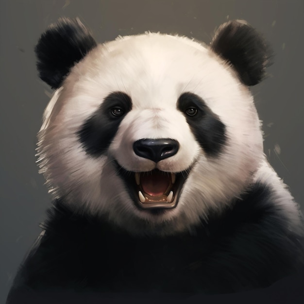 Oso panda con boca abierta y pelaje blanco y negro generativo ai