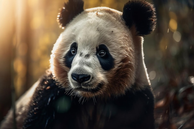 Un oso panda en un bosque con un fondo oscuro