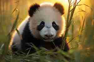 Foto un oso panda con una cara blanca y negra y ojos negros