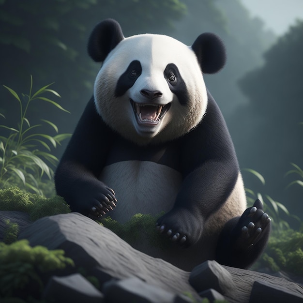 un oso panda con cara blanca y ojos negros y cara blanca y negra.