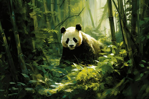 oso panda comiendo bambú en el bosque Chengdu China AI Generado