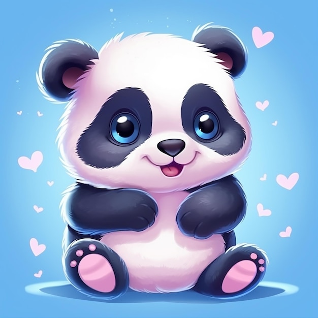 Un oso panda con corazones rosas en la cara.