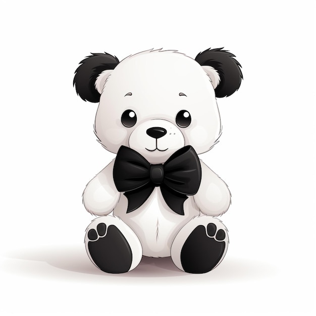 oso panda de dibujos animados con corbata negra sentado en una superficie blanca generativa ai