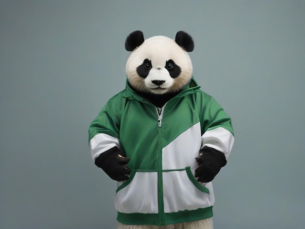 Un oso panda con una dirección verde