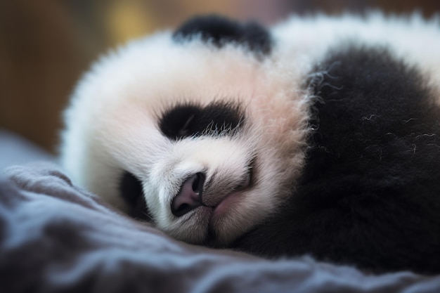 un oso panda está durmiendo en un tronco