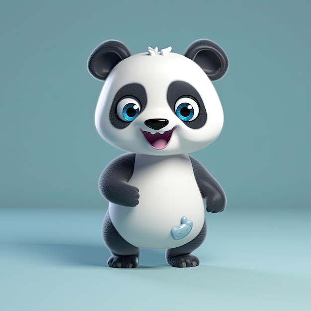 Un oso panda está de pie sobre un fondo azul.