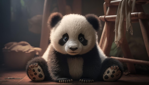 Un oso panda está sentado en una mesa en una escena de la película La vida secreta del panda.