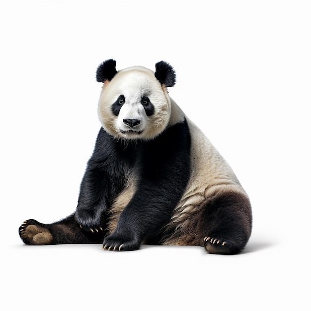 Un oso panda está sentado en el suelo.