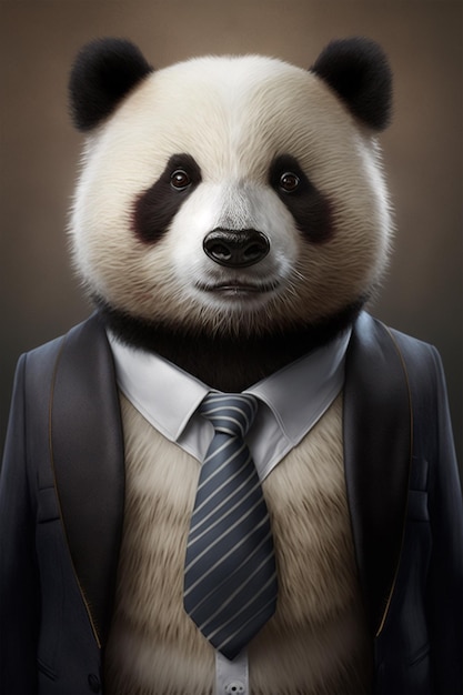 Un oso panda lleva traje y corbata.