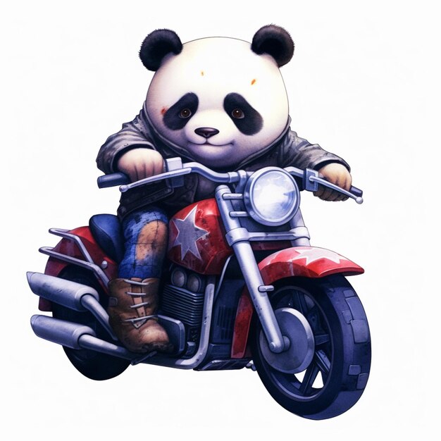 oso panda montando una motocicleta con un casco en la IA generativa