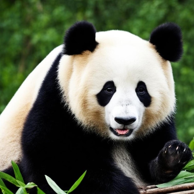 Foto un oso panda con una nariz negra y una cara blanca y ojos negros