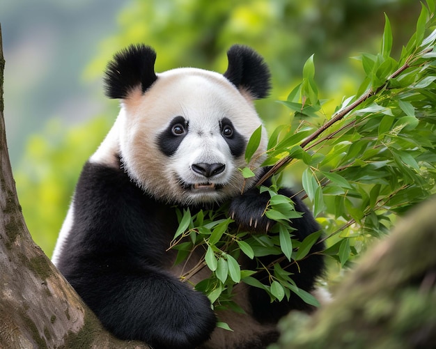 Foto un oso panda con ojos negros y cara blanca y ojos negros