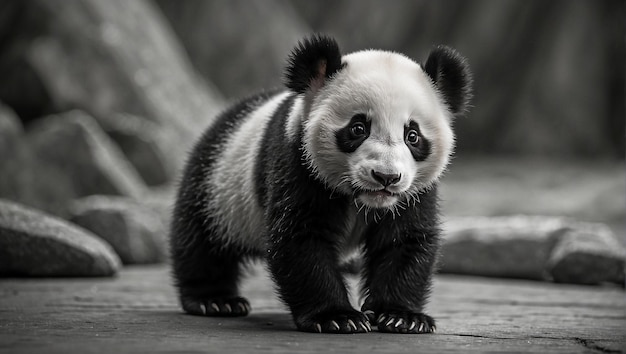 Foto un oso panda con ojos negros y ojos negros