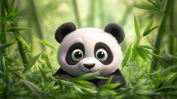 Foto un oso panda con ojos verdes y camisa negra se sienta en la hierba