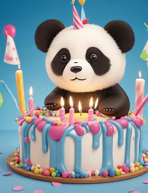 oso panda en un pastel de cumpleaños