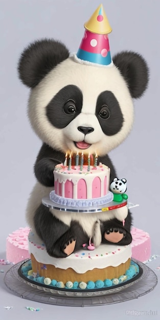 oso panda en un pastel de cumpleaños