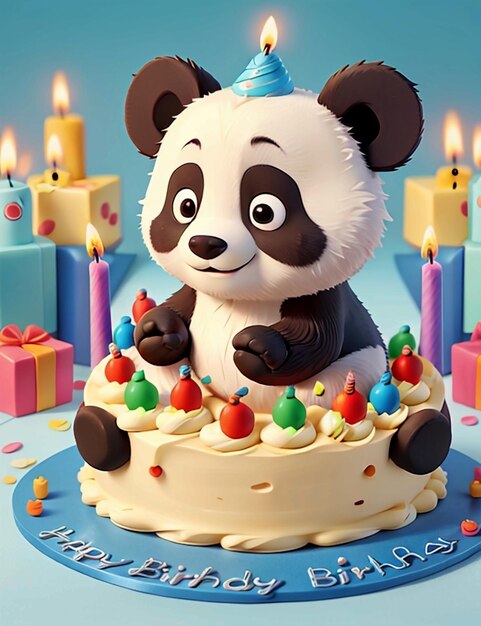 oso panda en un pastel de cumpleaños