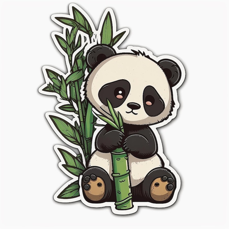 Foto un oso panda con una pegatina de bambú que dice panda