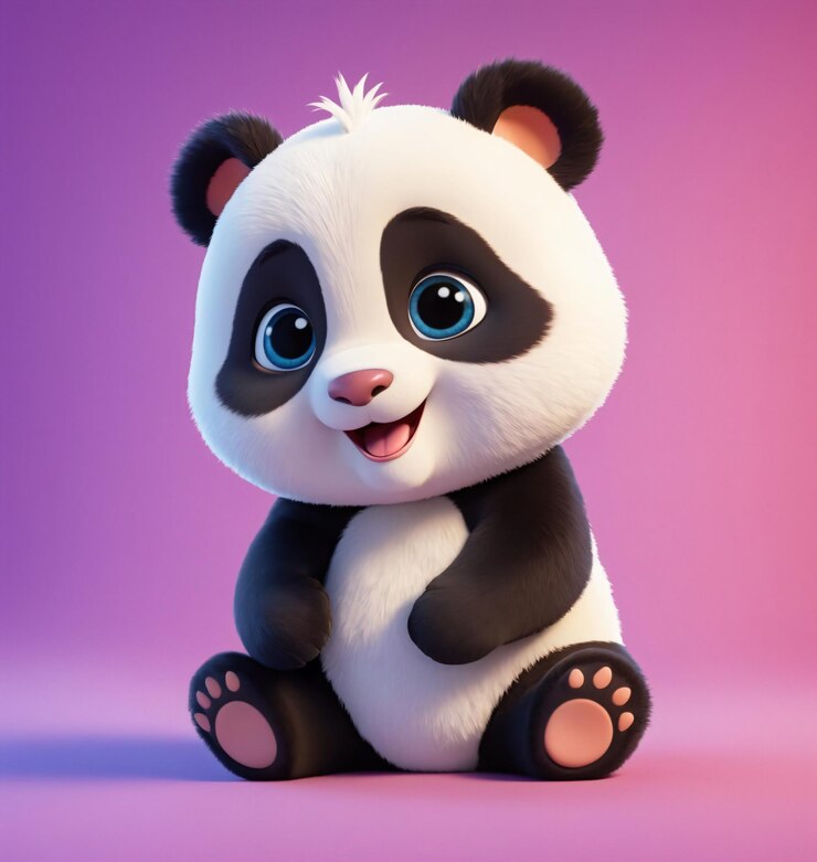 Foto un oso panda de peluche está sentado en un fondo rosa