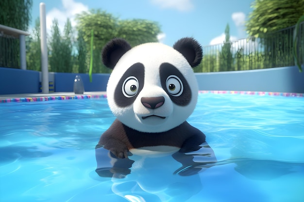 Foto un oso panda está en una piscina.