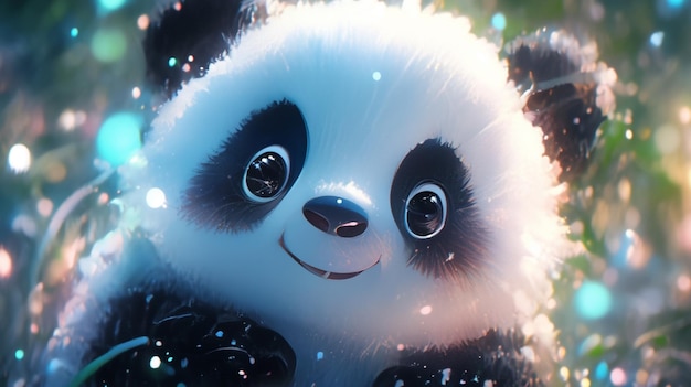 oso panda sentado en la hierba con burbujas de agua generativa ai