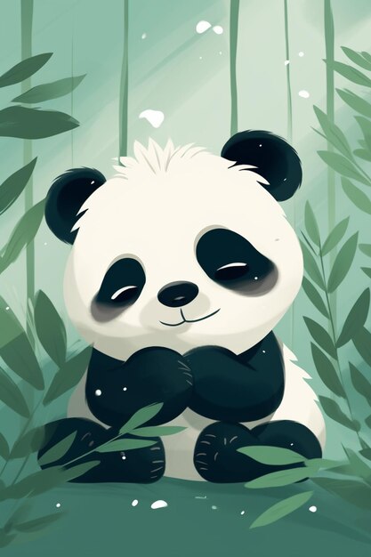Foto oso panda sentado en la hierba con las patas cruzadas generativa ai