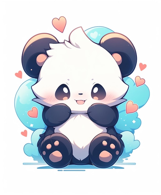 oso panda sentado en el suelo con corazones a su alrededor generativo ai