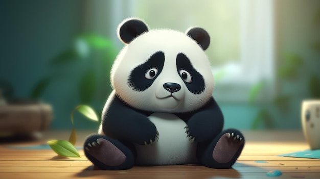 Un oso panda se sienta en una mesa.