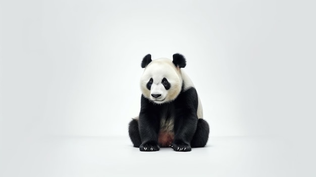 Un oso panda se sienta sobre un fondo blanco.