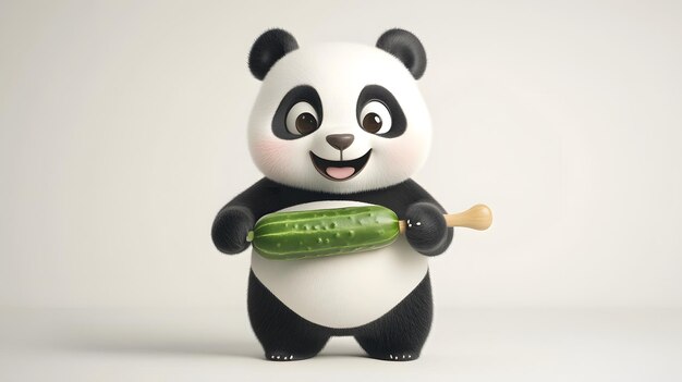 un oso panda sosteniendo una cuchara y una botella verde de koala