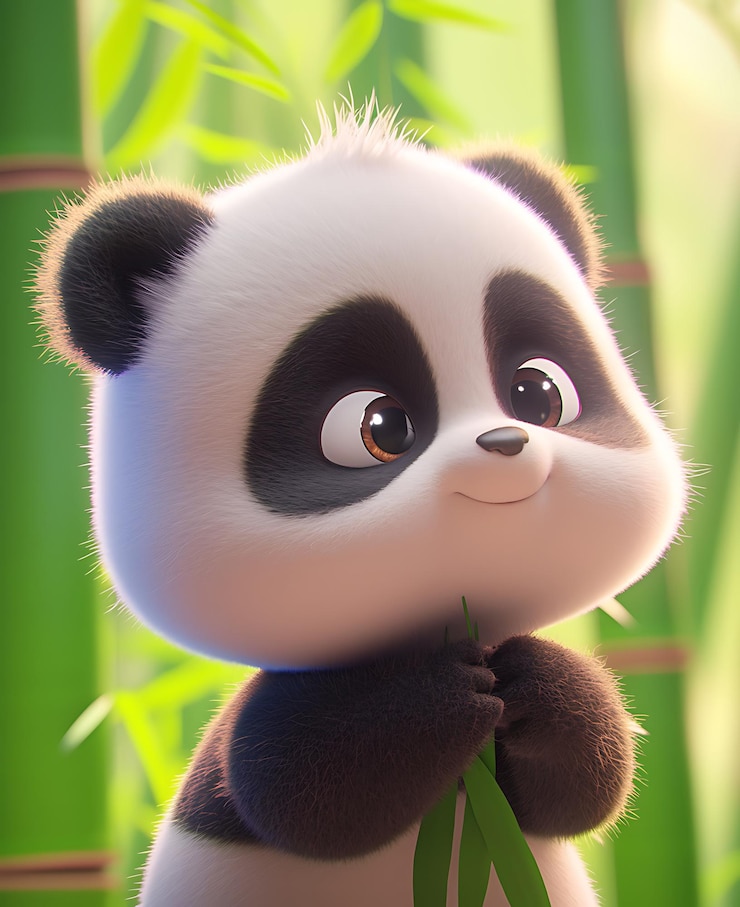 Foto un oso panda sosteniendo una hoja de bambú frente a una planta de bambú