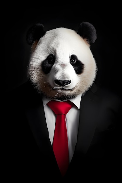 Un oso panda con traje y corbata.