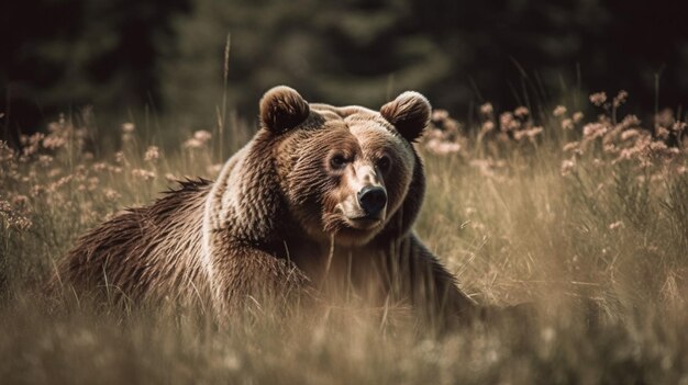 Un oso pardo en un campo.