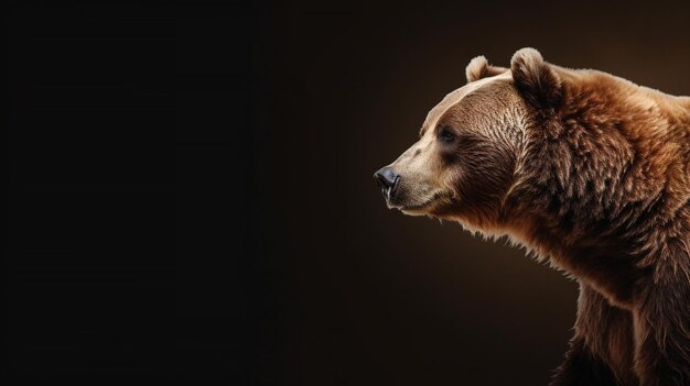 Foto oso pardo sobre fondo oscuro retrato oso grizzly animal grande peligroso ia generativa