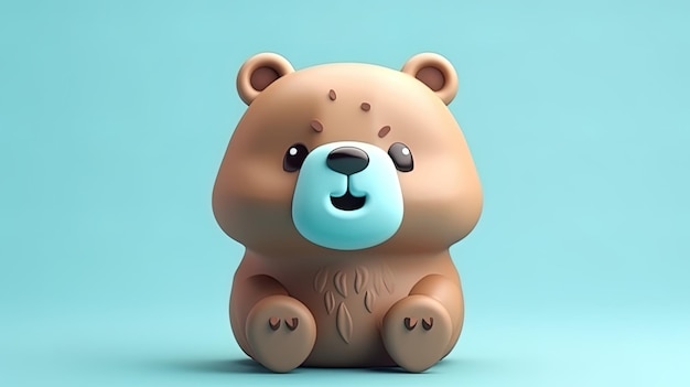 Oso de peluche 3d en fondo azul claro 3d generado