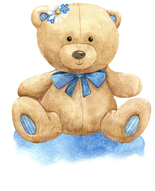 oso de peluche Baby shower ilustración acuarela vivero mamá juguete