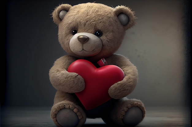 Oso de peluche con corazón amor día de san valentín 14 de febrero render realista