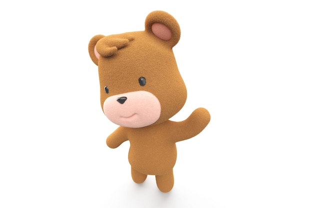 Oso de peluche feliz diciendo hola oso de peluche aislado sobre fondo blanco 3D Render