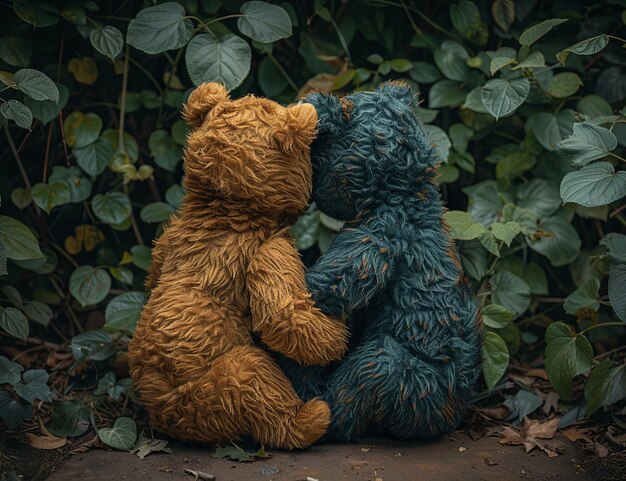 Foto oso de peluche en el fondo de una mesa de madera