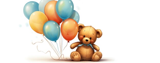 Foto un oso de peluche con globos y un oso de peluche.